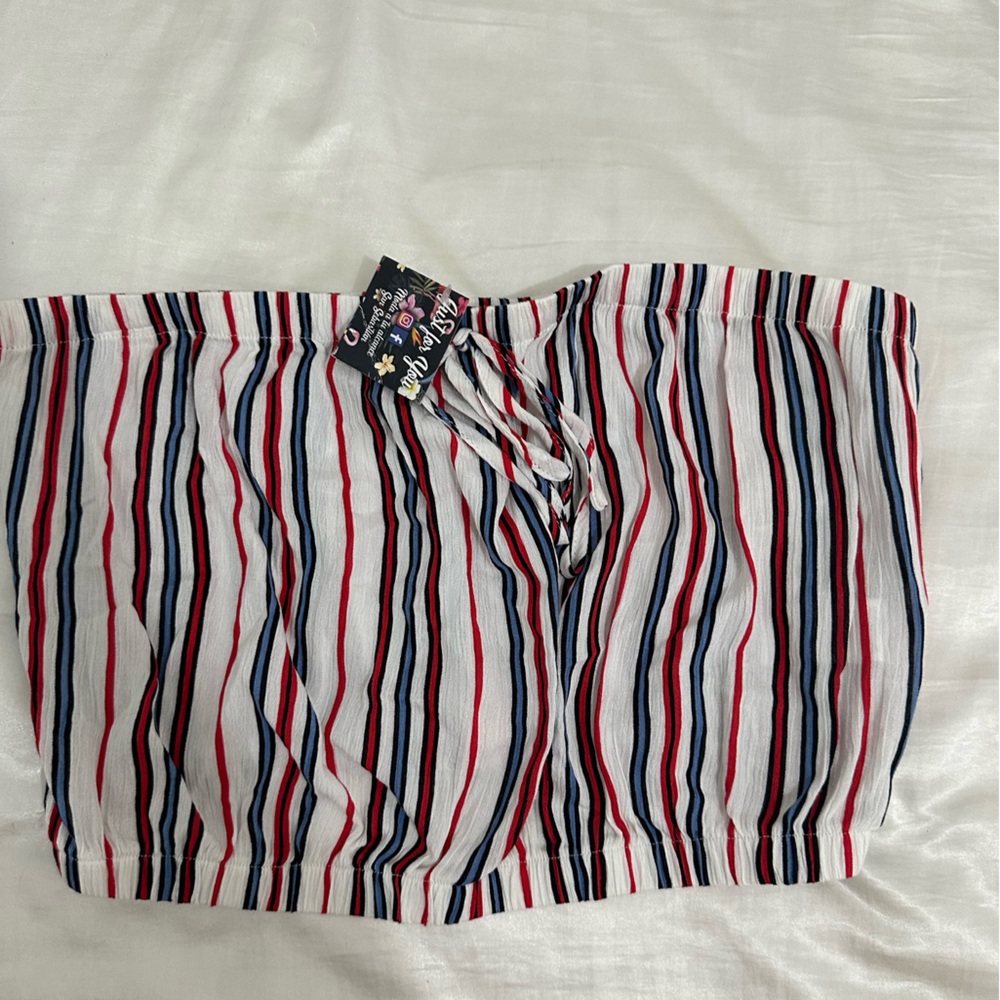Stripped tube top, blue, white, black and red